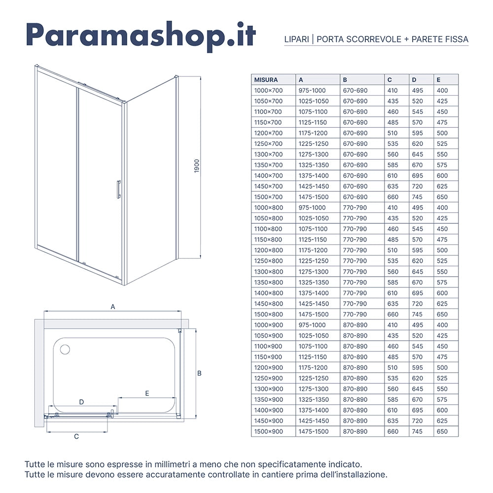 Box doccia 80x140 cm scorrevole vetro 6mm fumé profili nero opaco | Lipari