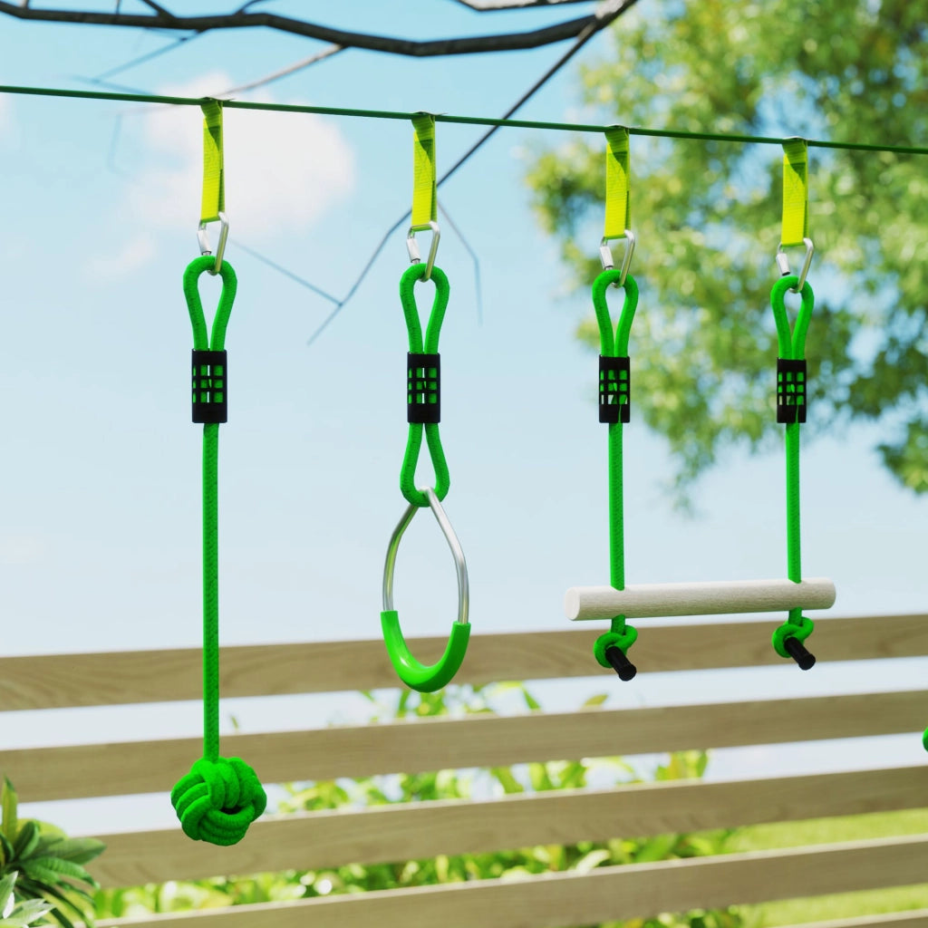 Percorso ostacoli Ninja bambini 10m ¨C Xylo ¨C set 7 pezzi carrucola tirolese verde 50kg