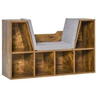 Libreria panca 2 in 1 con cuscini per seduta, scaffale a cubo, 6 scomparti aperti, 102 x 30 x 61 cm, Marrone