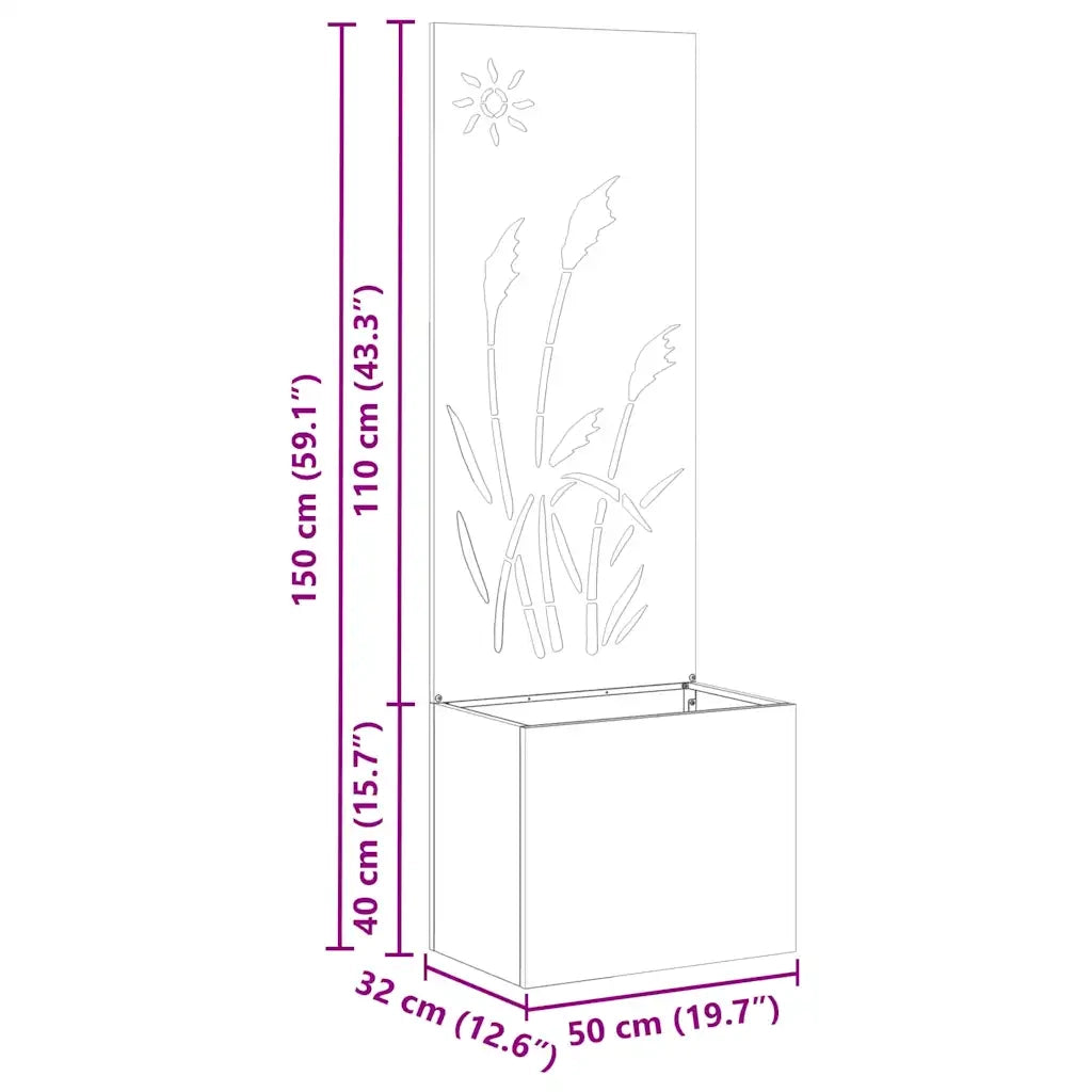 vidaXL Vaso da Giardino con Pannello Decorativo Argento 50 x 140 cm