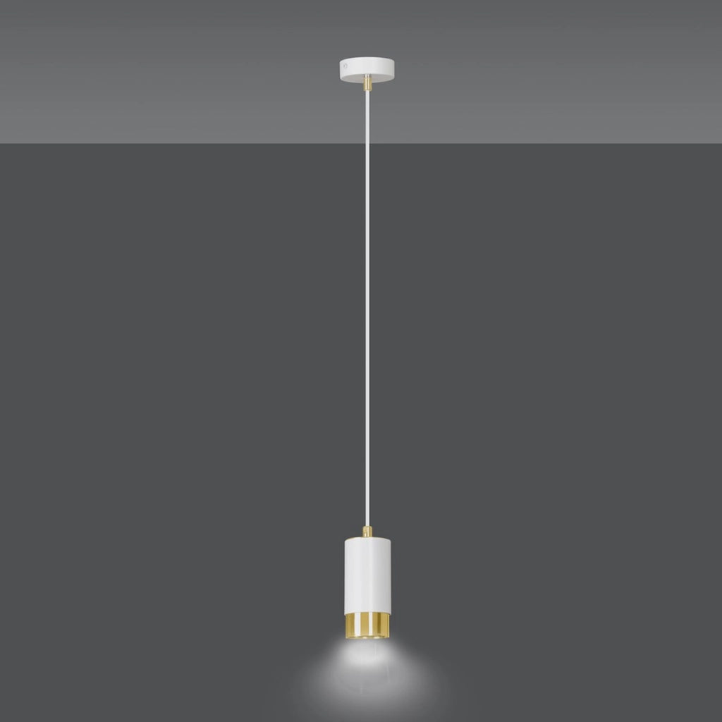 Lampada a sospensione Fumiko in acciaio bianco e oro