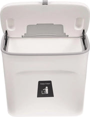 Contenitore di Rifiuti Sospeso per la Cucina con Coperchio 7L - Deposito di Rifiuti Compatto per Vasca, Bagno e Ufficio - Montaggio a Parete, Bianco