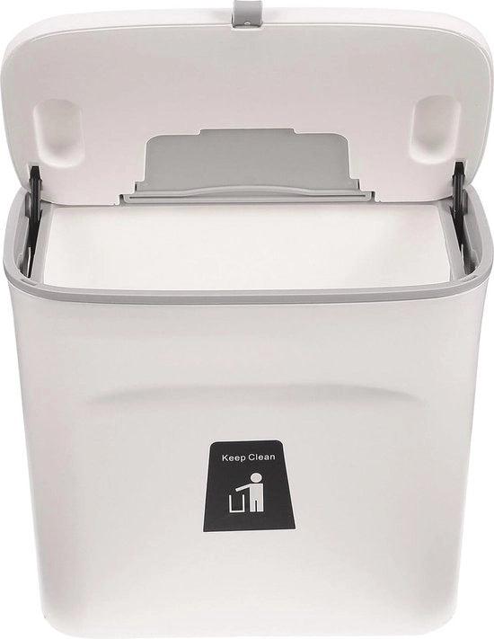 Contenitore di Rifiuti Sospeso per la Cucina con Coperchio 7L - Deposito di Rifiuti Compatto per Vasca, Bagno e Ufficio - Montaggio a Parete, Bianco