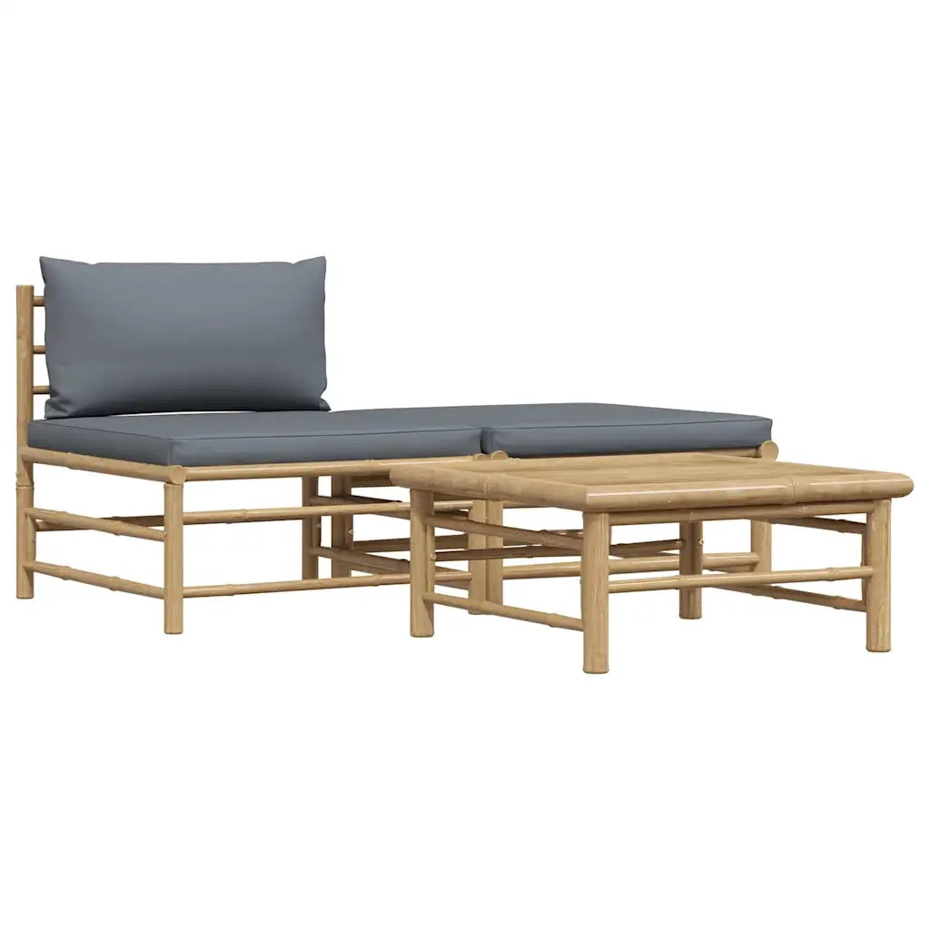 Salotto da Giardino-Set Divani da Giardino 3 pz con Cuscini Grigio Scuro in Bamb¨´