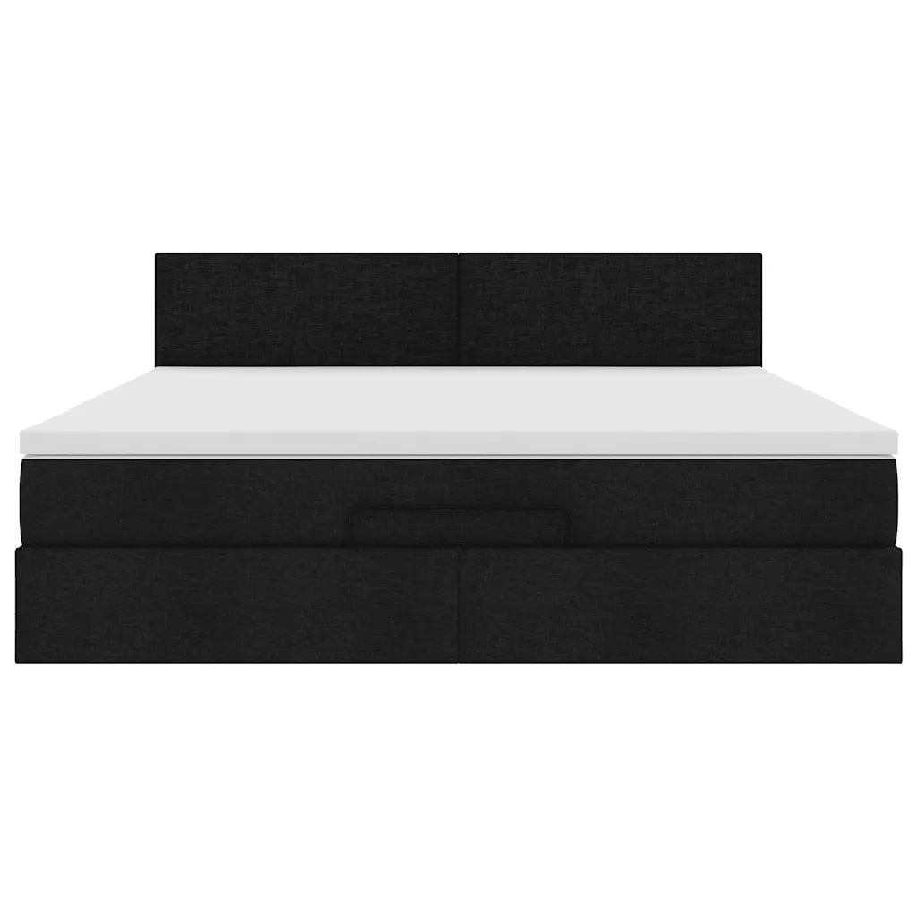 Struttura Letto Pouf con Materasso Nero 160x200 cm in Tessuto 3311389