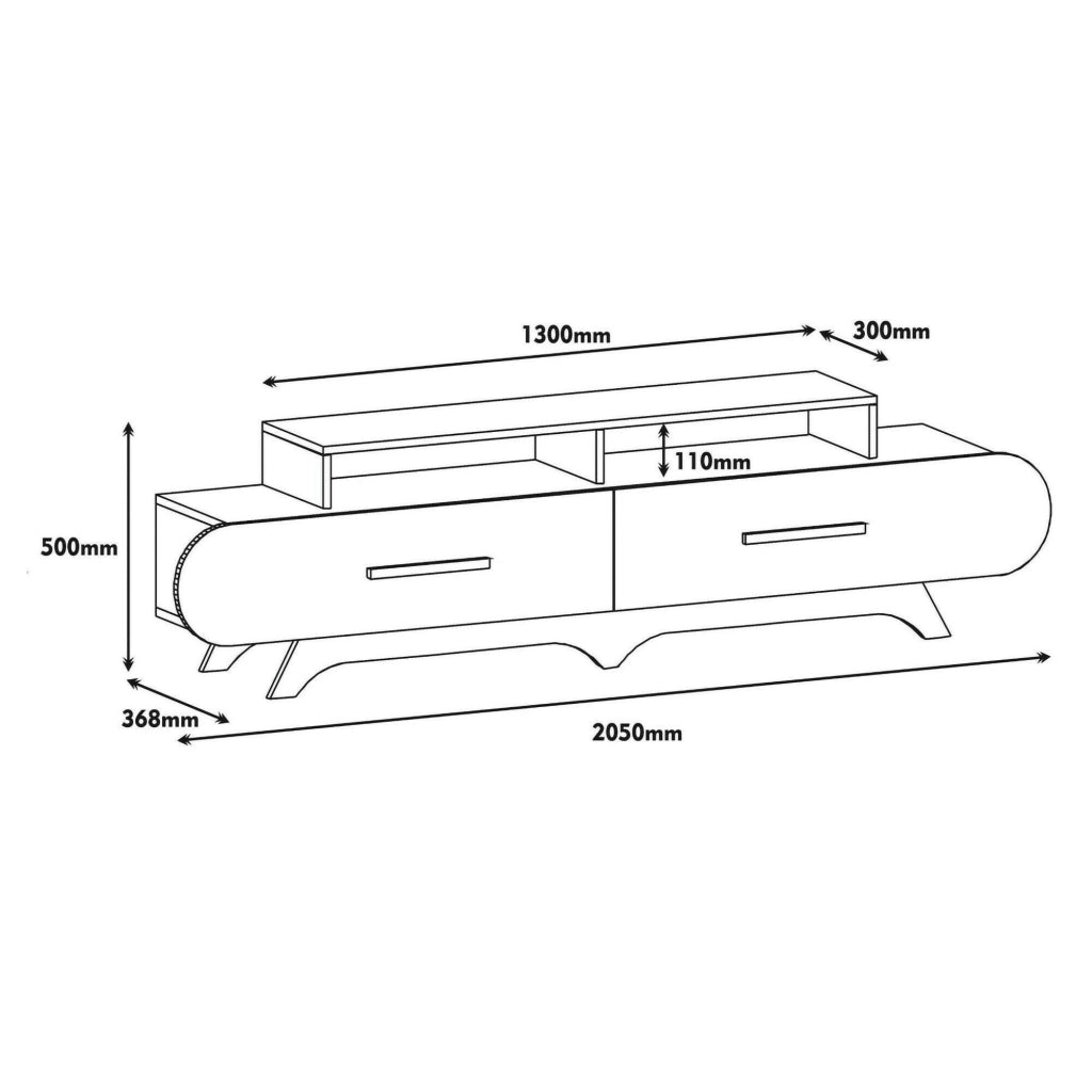 Mobile porta TV Massima, Credenza da soggiorno, Armadio basso per TV, Base parete attrezzata, 205x37h50 cm, Noce e Bianco