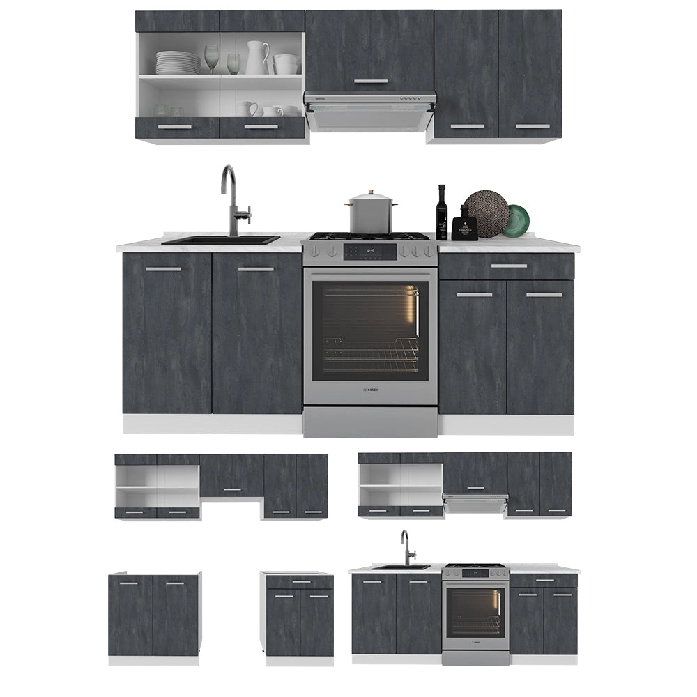 Vicco Mobile da cucina Nero cemento/bianco 200 cm PL Antracite