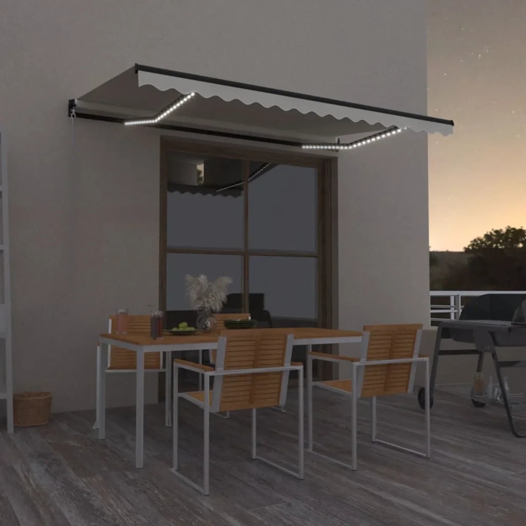 Tenda da Sole Retrattile Manuale con LED 450x300 cm Crema 3069122