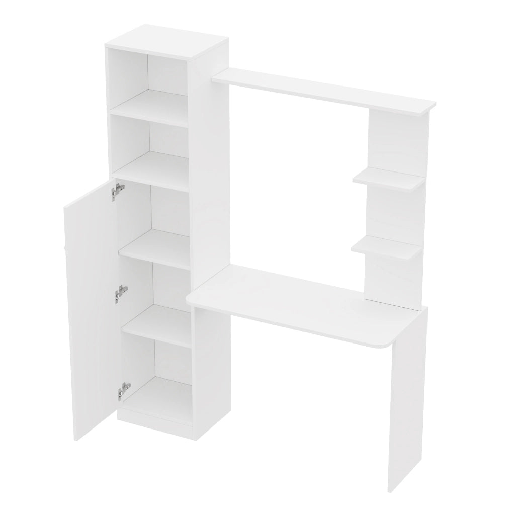 Scrivania multifunzione con armadio e scaffali in MDF bianca