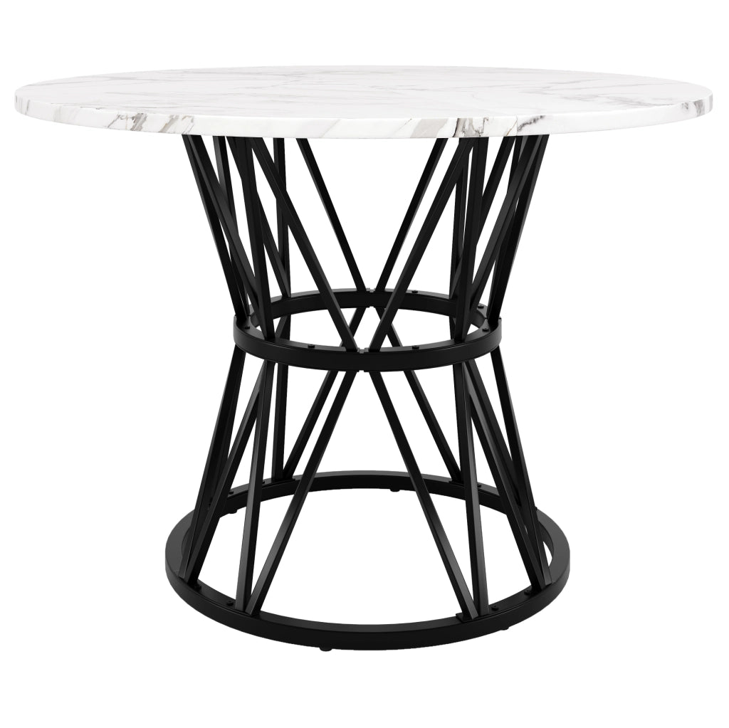 Tavolo da pranzo rotondo 100x100x76 cm con piedini regolabili; MDF effetto marmo nero