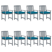 Sedie da Giardino con Cuscini 8 pz in Massello di Acacia Grigie cod mxl 8540