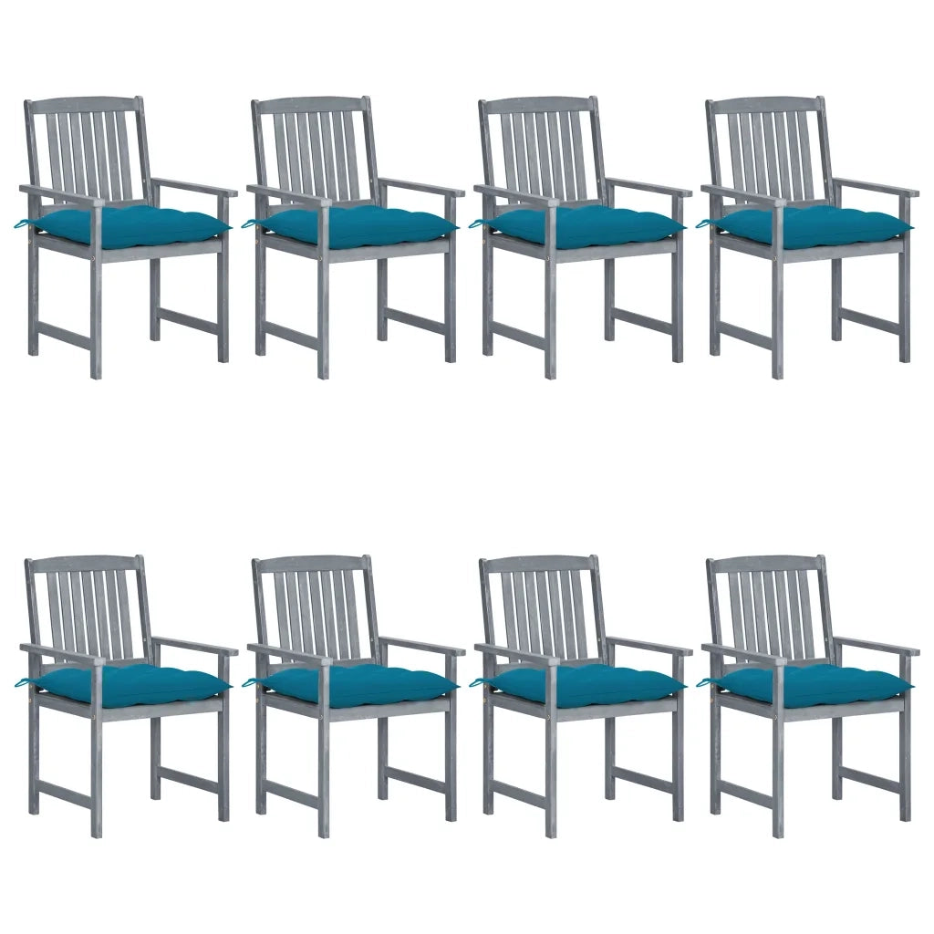 Sedie da Giardino con Cuscini 8 pz in Massello di Acacia Grigie cod mxl 8540