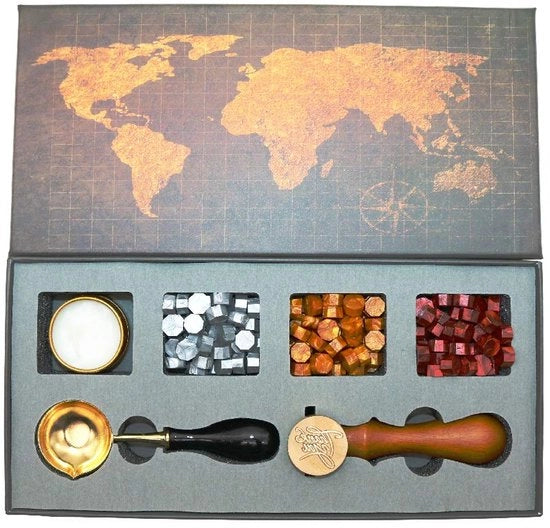 Set di timbri con sigillo a cera, timbro a cera con catenine, timbro a cera in metallo, spatola per cera, set di regali (Grazie)