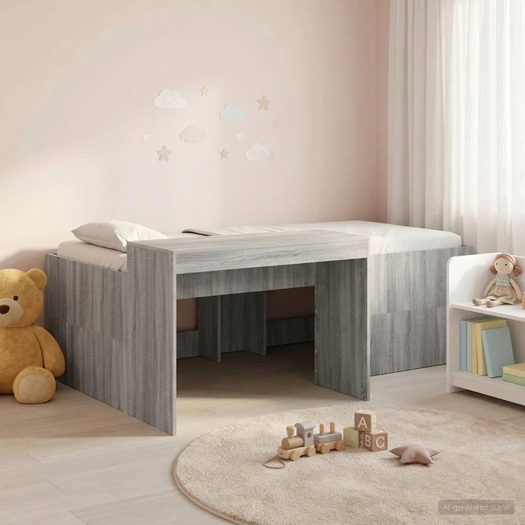 Letto alto per bambini con scrivania Sonoma grigio