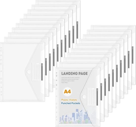 Documenti da archiviazione 36 pz, cartelloni A4 trasparenti con 11 fori, mappe con chiusura con elastico, spazio per etichetta per ogni archiviazione, organizzazione semplice