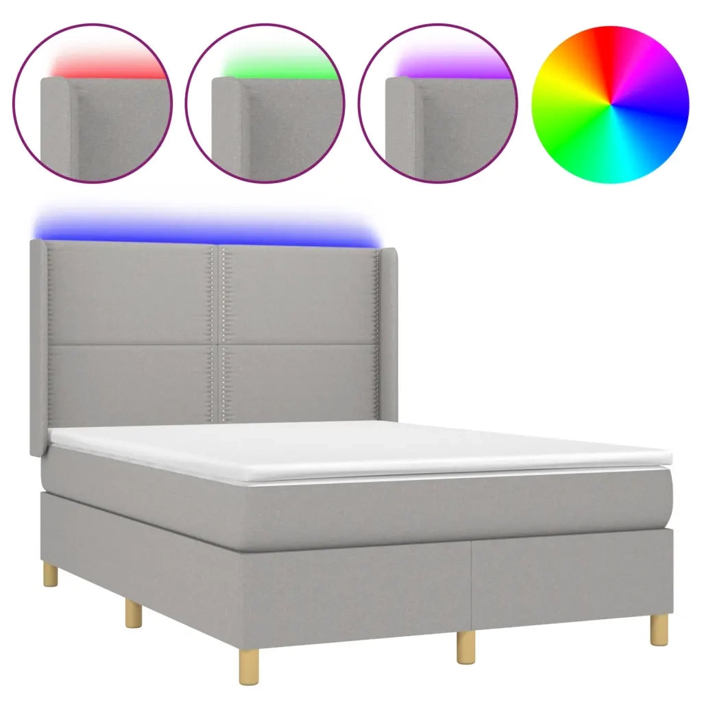 Letto a Molle Materasso e LED Grigio Chiaro 140x190 cm Tessuto 3138789