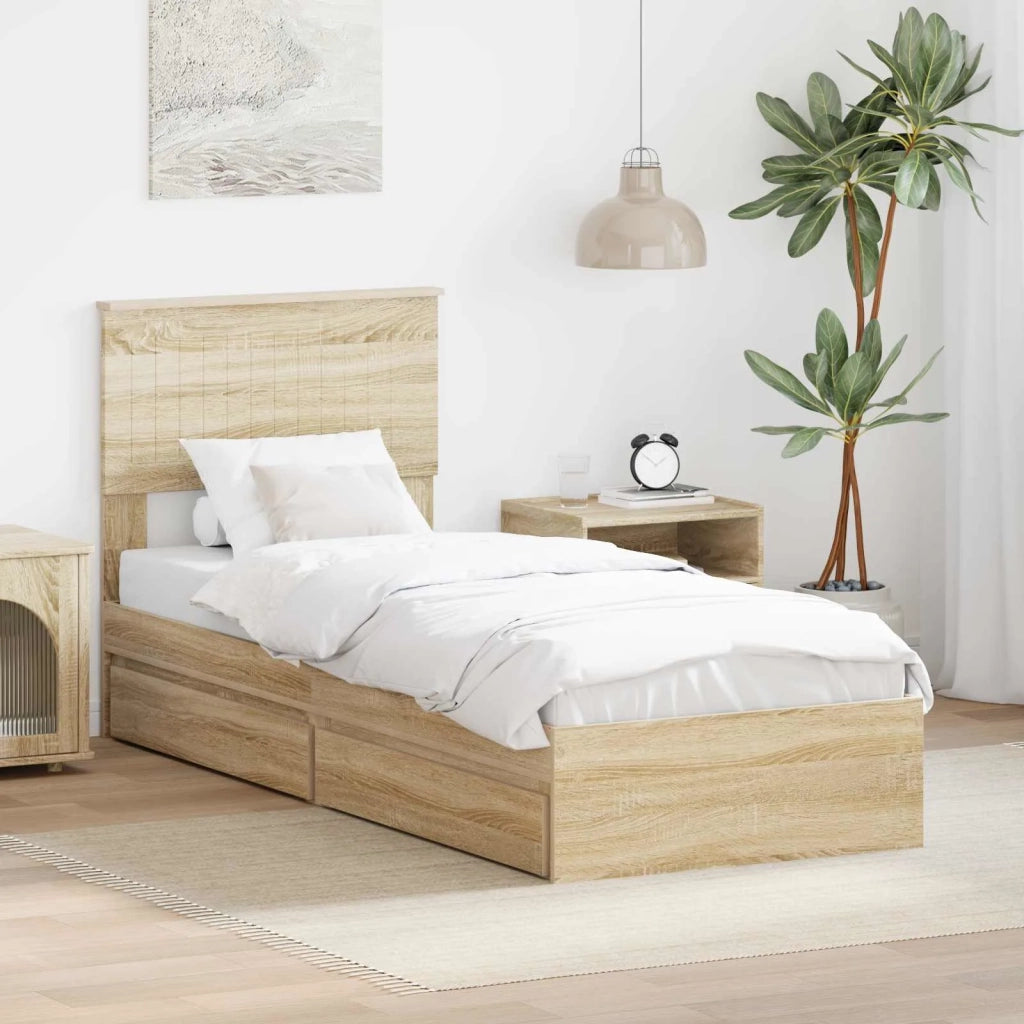 Letto con Contenitore con testiera-Struttura Letto con contenitore Rovere Sonoma 75 x 190 cm 499879