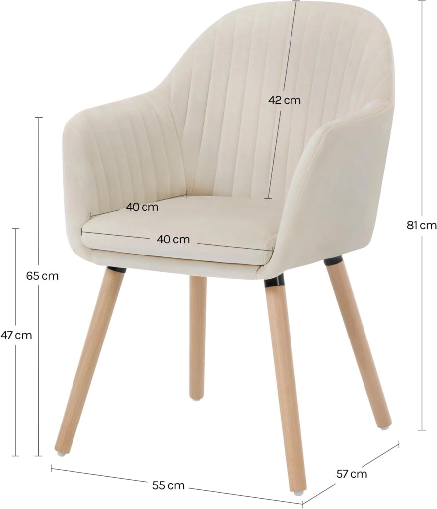 1Pz Sedia da Pranzo Poltroncina per Sala D'attesa Cucina Poltrona con Schienale Braccioli Tessuto in Velluto Gambe di Legno Crema BH95cm-1