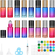 Set di flaconi in vetro multicolore 15 pezzi - 5ml Roll-On - con palle di rullo in acciaio inossidabile - per oli essenziali e profumi - accessori per aromaterapia