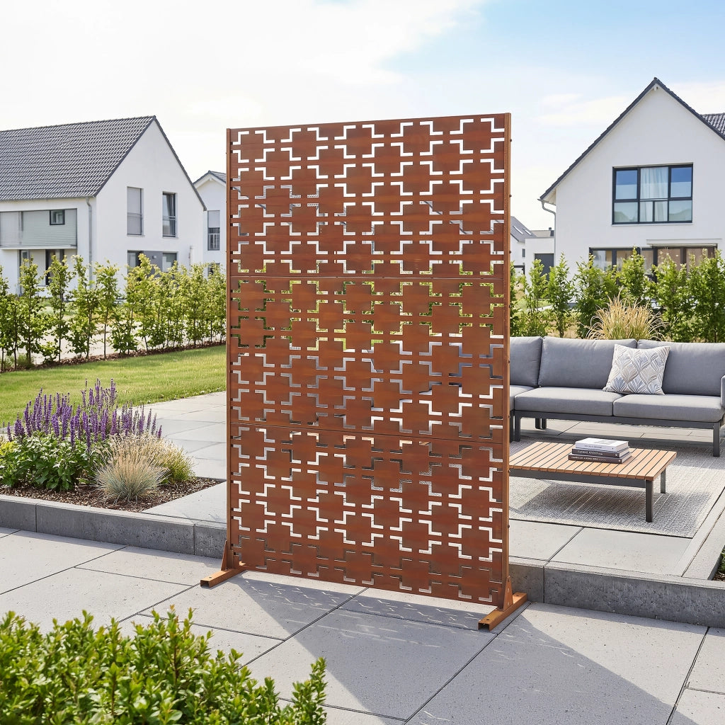 Pannello Divisorio Basciano Struttura Traforata in Acciaio Corten 180 x 120 cm Marrone Ossidato casa.pro