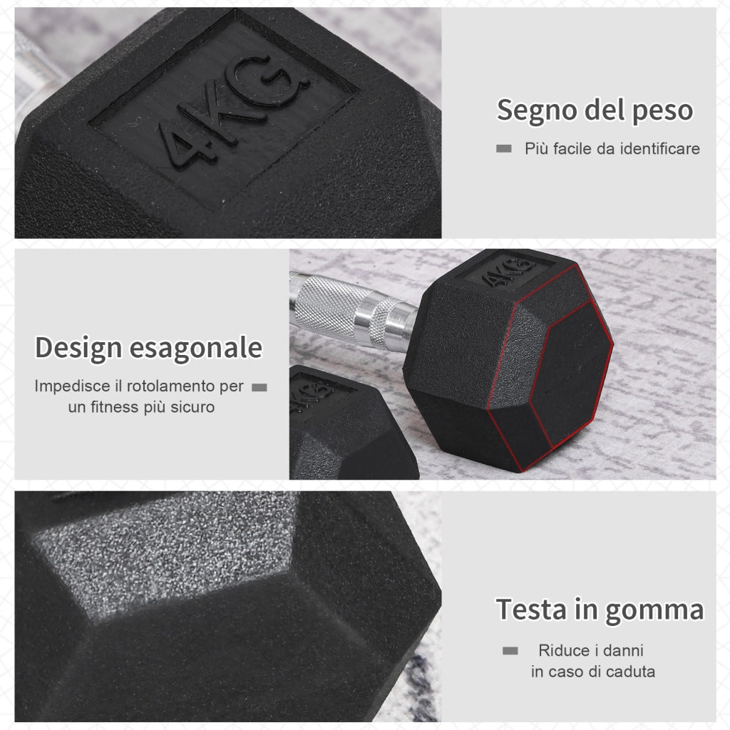 Manubri Esagonali da 4 kg ¨C zephmum ¨C Nero, Gomma Antiscivolo