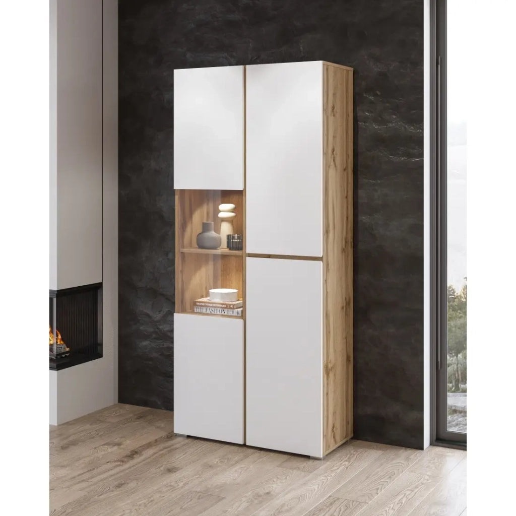 Vetrina HAVANA – Eleganza minimalista in rovere chiaro e bianco opaco - Senza LED