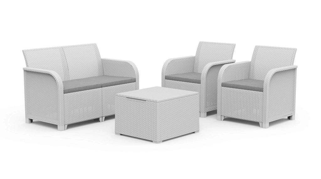 Set da Giardino Polipropilene Effetto Rattan Bianco 4 Pezzi