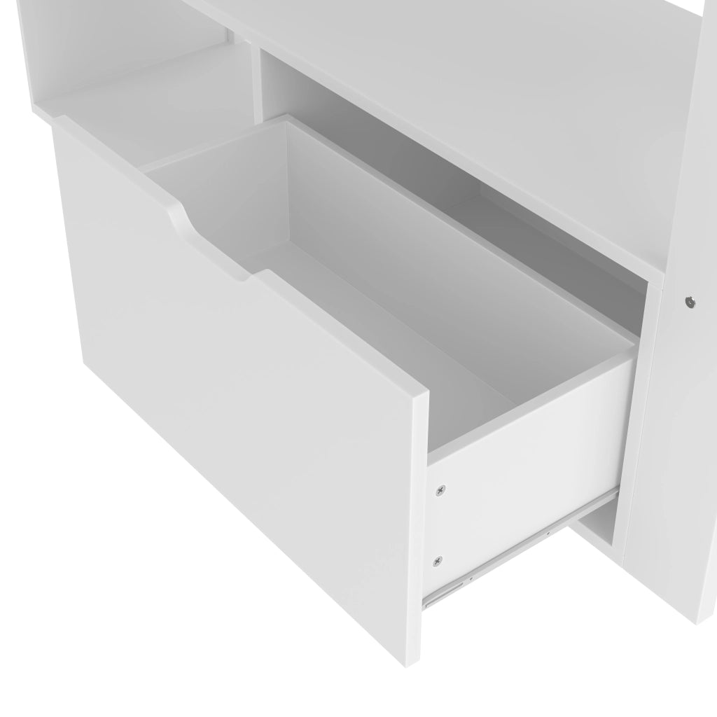 OKWISH Letto a soppalco 140×200 cm, Letto Matrimoniale con Scrivania, LED Regolabile, Cassetto e Mensole, senza Materasso, Bianco