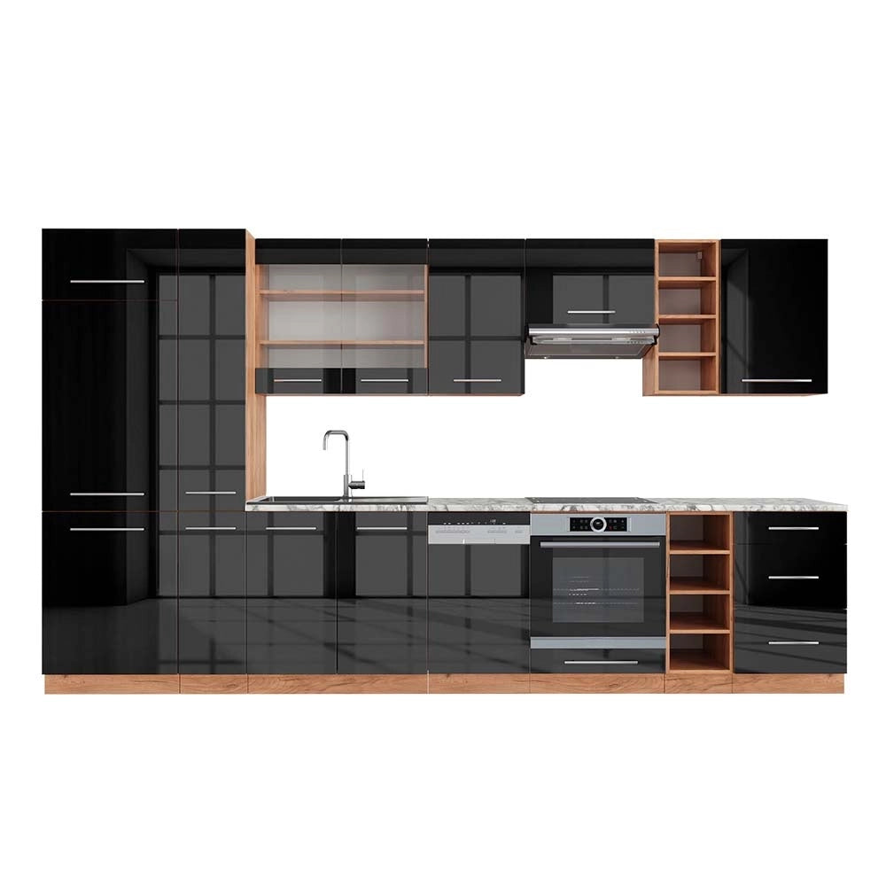 Cucina componibile Fame-Line Antracite lucido/Rovere dorato 355 cm, PL Marmo Vicco