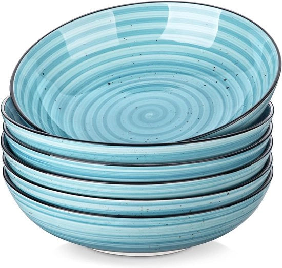 Set di 6 contenitori in ceramica - Contenitori larghi e poco profondi - Contenitori da zuppa grandi - Blu