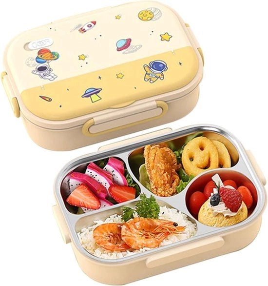 Bento Box per bambini - 4 compartimenti - Disegno colorato - Contenitore alimentare - Adatto per la scuola materna - Giallo