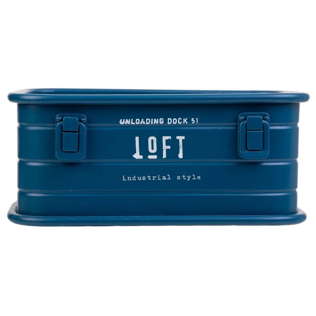 Cestino rettangolare in metallo stampato blu 32x21x14