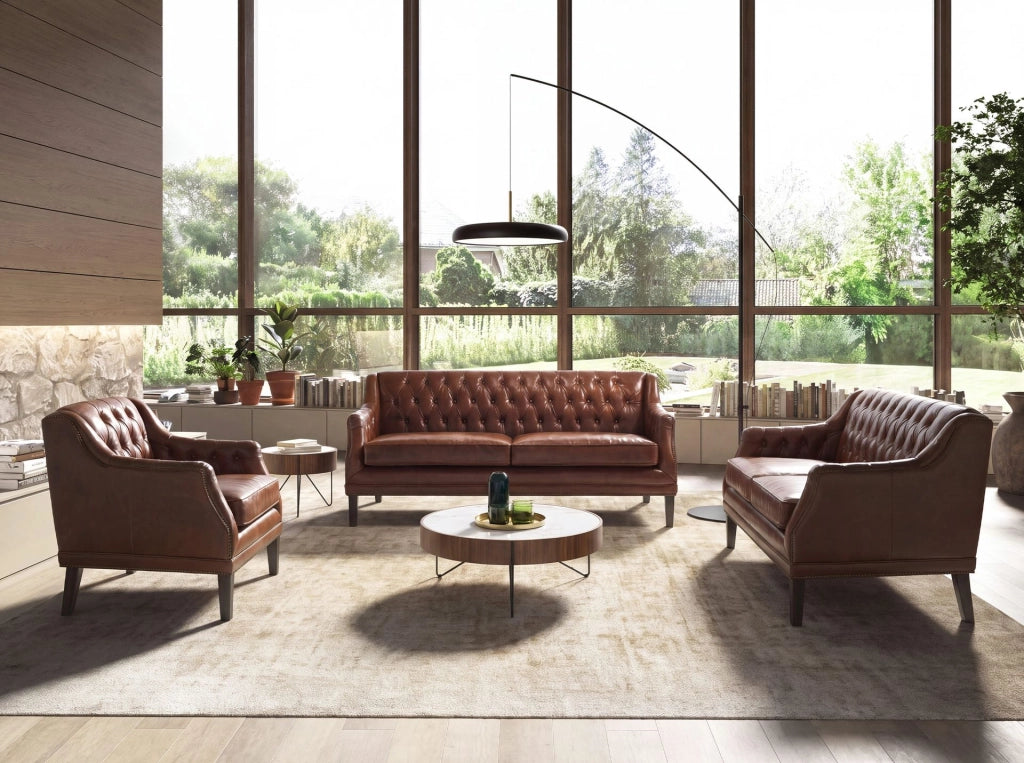 Divano Chester 2 posti in pelle marrone cognac
