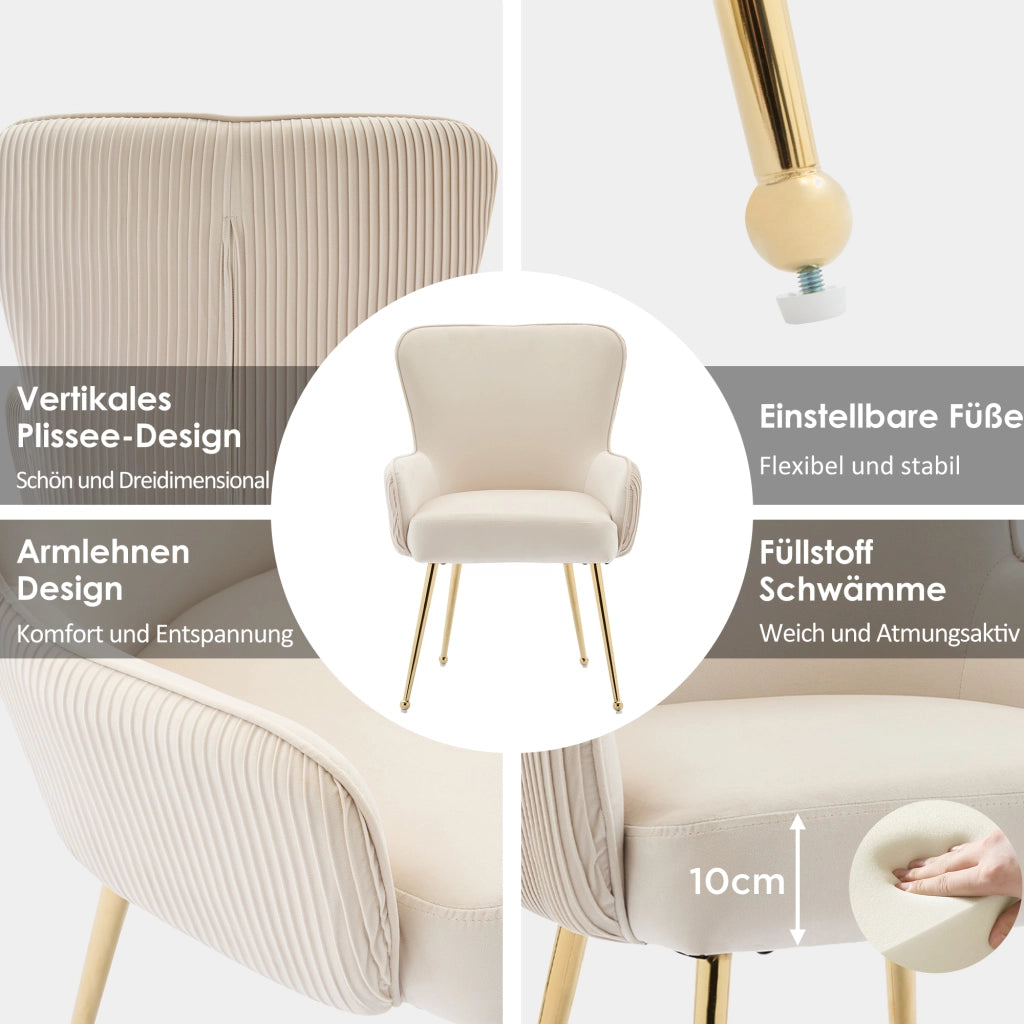 SEDIA in velluto Beige e Oro, Set da 6 pezzi