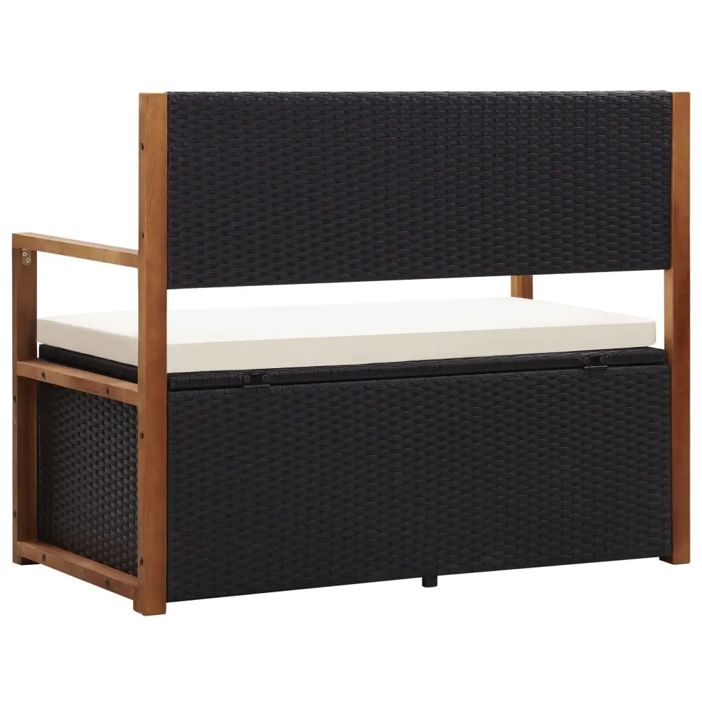 Cassapanca 115 cm in Polyrattan e Legno Massello di Acacia Nero