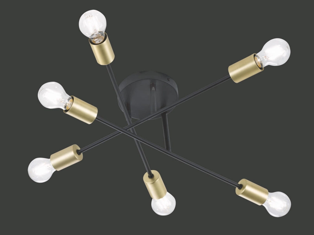 Lampadario moderno CROSS nero/oro 6xE27 metallo Trio
