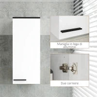 Armadietto Bagno da Parete con 3 Ripiani e Mensole Regolabili, 30x32x73 cm, Bianco