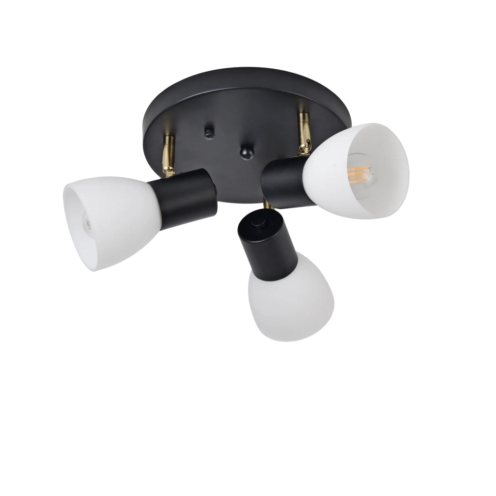 Lampada da soffitto con 3 attacchi E14 altezza 12 cm metallo vetro nero o bianco 03_0010264