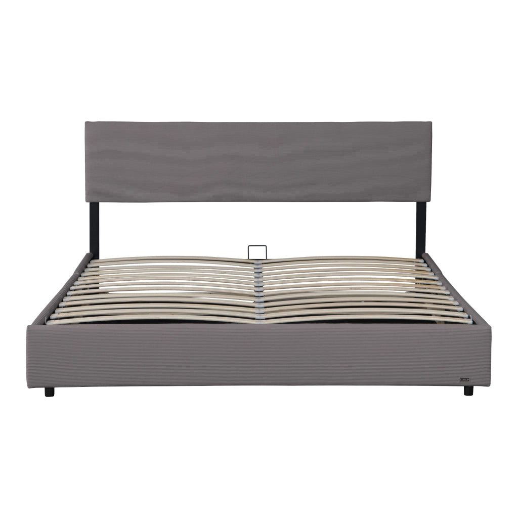 Letto Contenitore Juva con Apertura a Ribalta Letto Francese 140x200 cm Velluto a Coste Grigio Corium