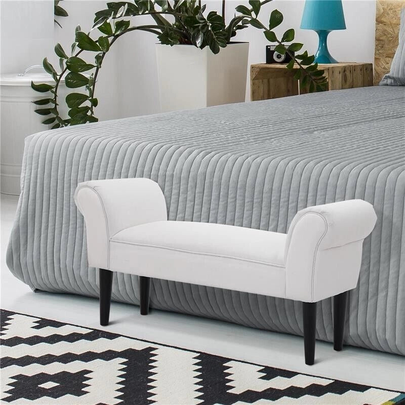 PANCA FONDO LETTO IMBOTTITA CON BRACCIOLI ARROTOLATI E 4 PIEDINI, 102X35X51 CM, GRIGIA