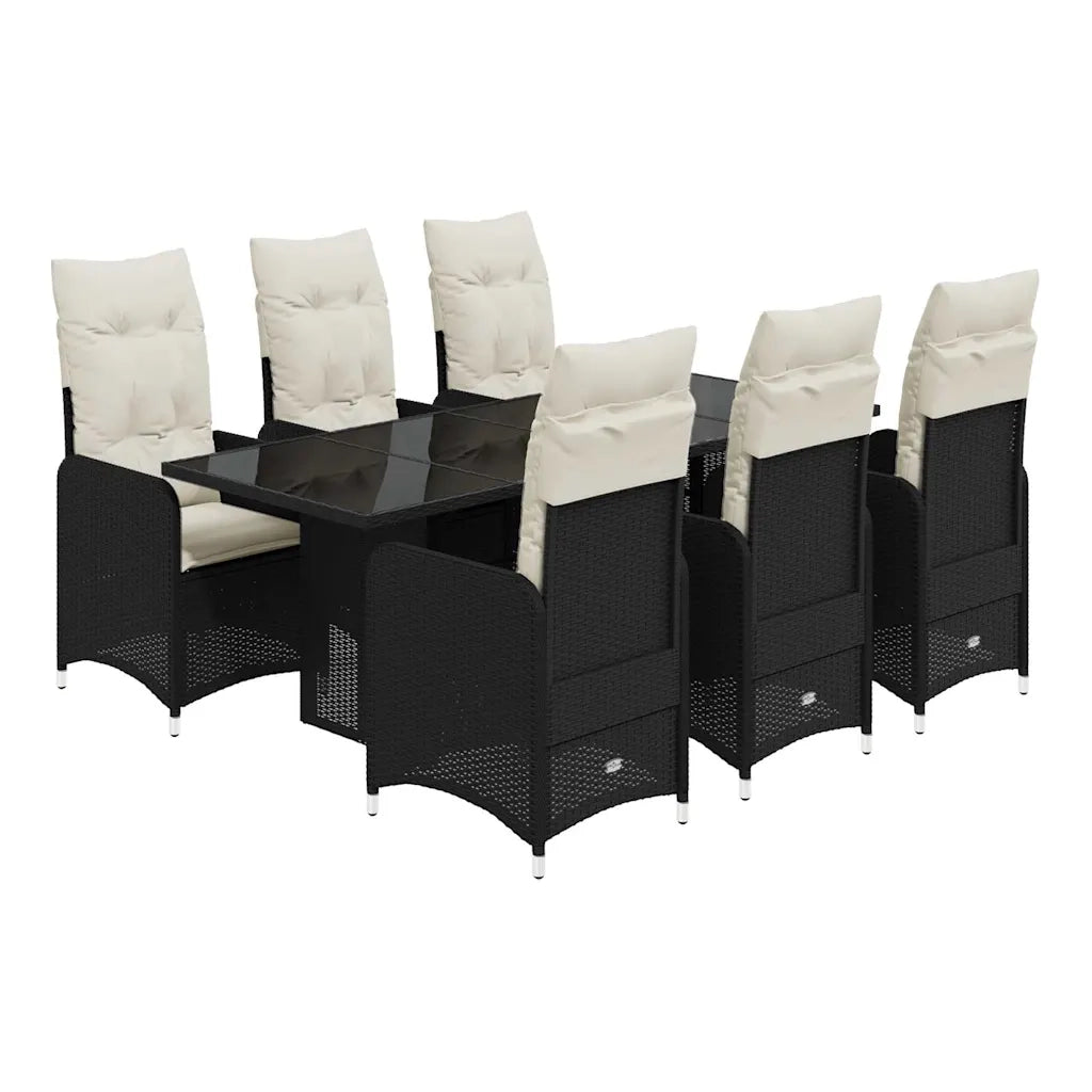 Set da BistrÃ² da Giardino 7 pz con Cuscini Nero in Polyrattan
