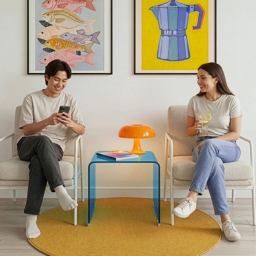 Tavolino da Salotto Varlofrek in Vetro 50 x 50 x 50 cm - Blu [en.casa]