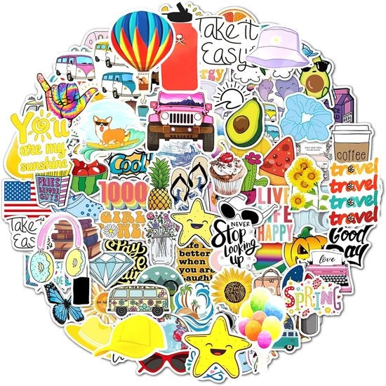 Sticker acqua resistente 100 pezzi - Sticker decorativo - Sticker per album - Sticker per laptop - Sticker per scrapbooking - Decorazione creativa - Sticker decorativo