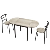 Set da Pranzo 3 Pezzi con 2 Sedie e 1 Tavolo da Pranzo Ovale in MDF e Acciaio per Spazi Limitati