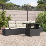 Set Divano da Giardino 5 Pezzi con Cuscini Nero Polyrattan