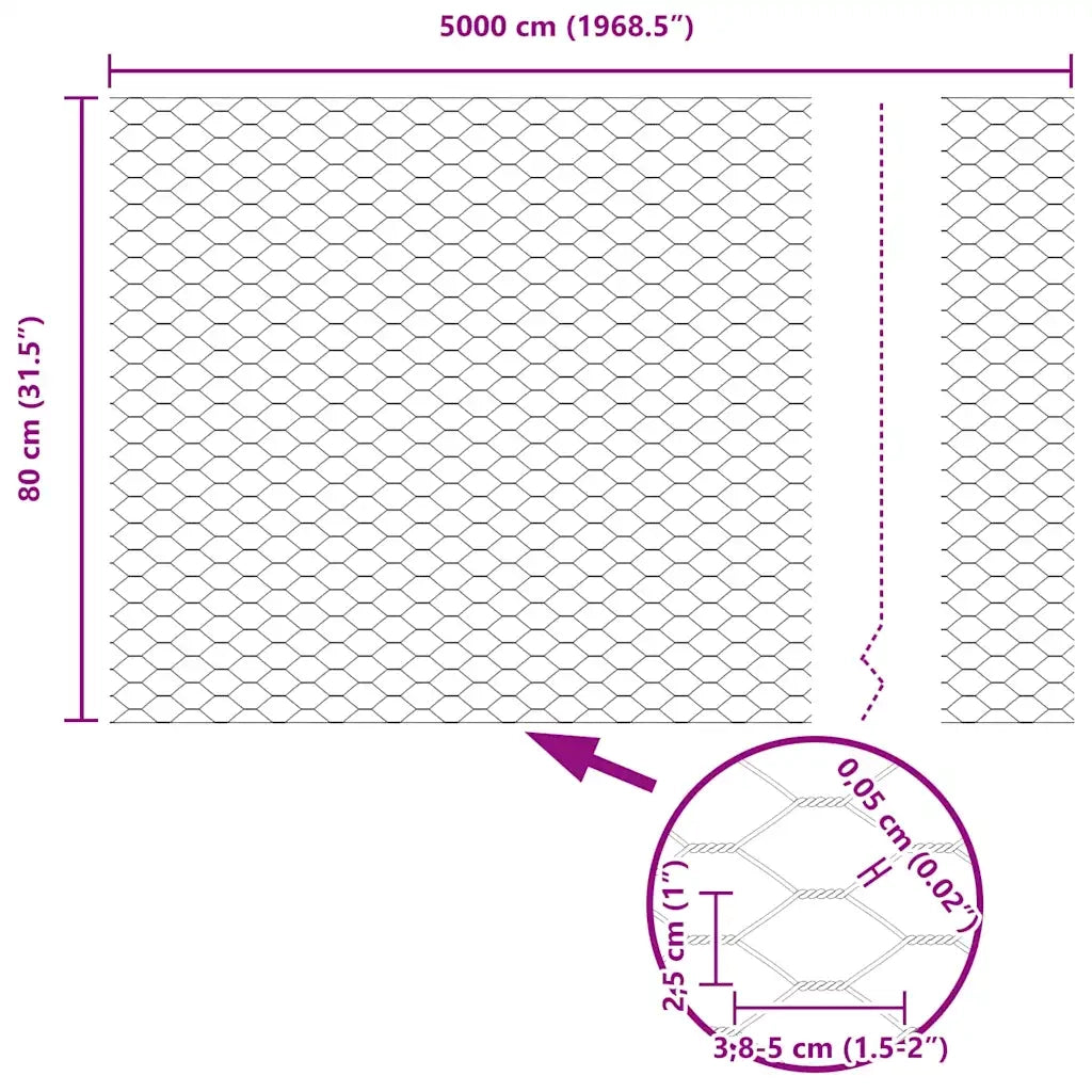 Recinzione Esagonale Argento 0,8 x 50 m Acciaio zincato 42005714