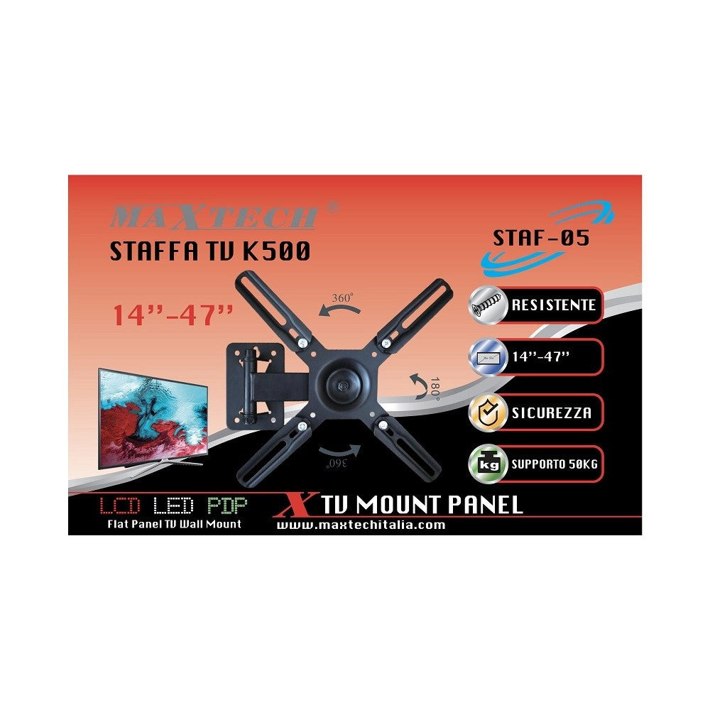 Trade Shop - Staffa Tv Supporto Da Muro Televisione 14" - 47" Fino 50 Kg Maxtech Staf-05 -