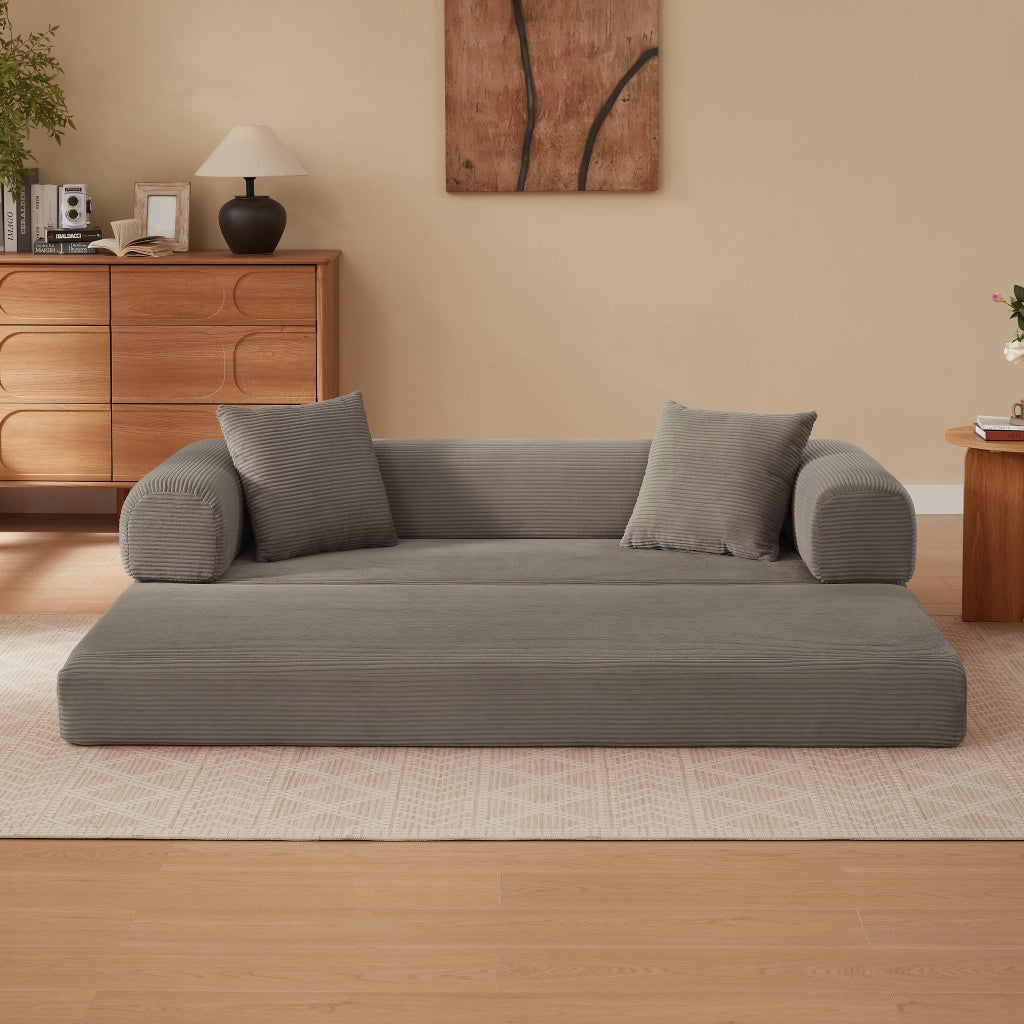 Divano letto pieghevole con funzione letto e struttura modulare in velluto taupe