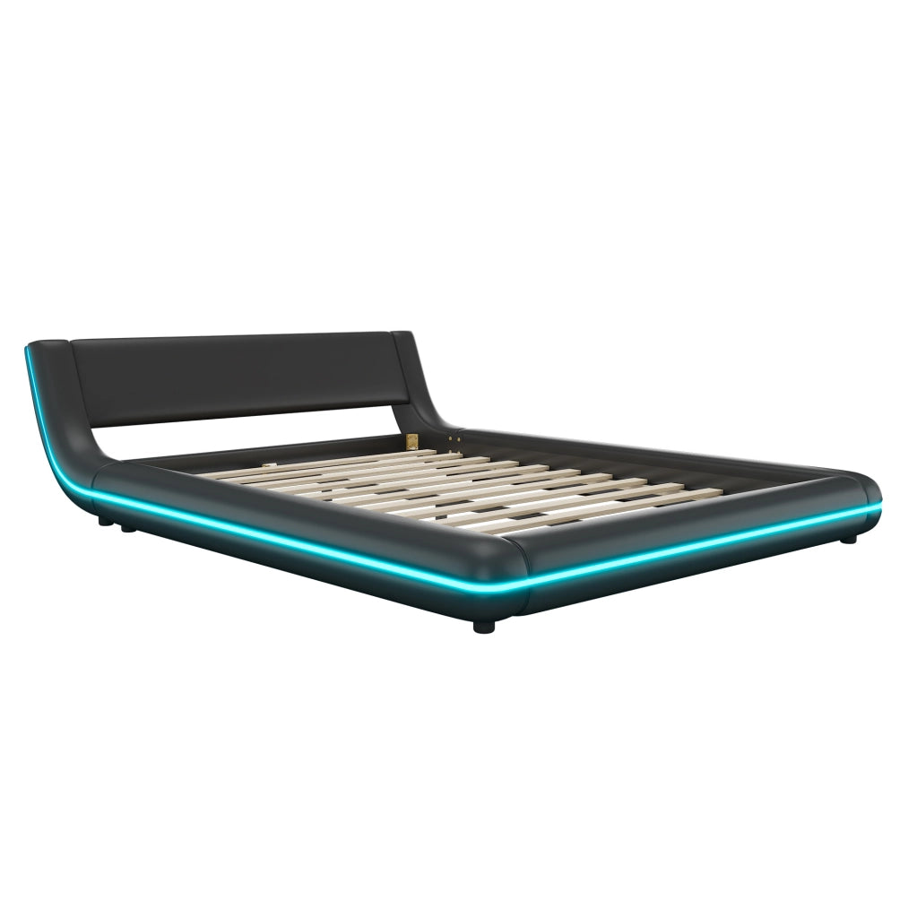 Letto a pavimento 140x200 cm con LED; PU e MDF nero