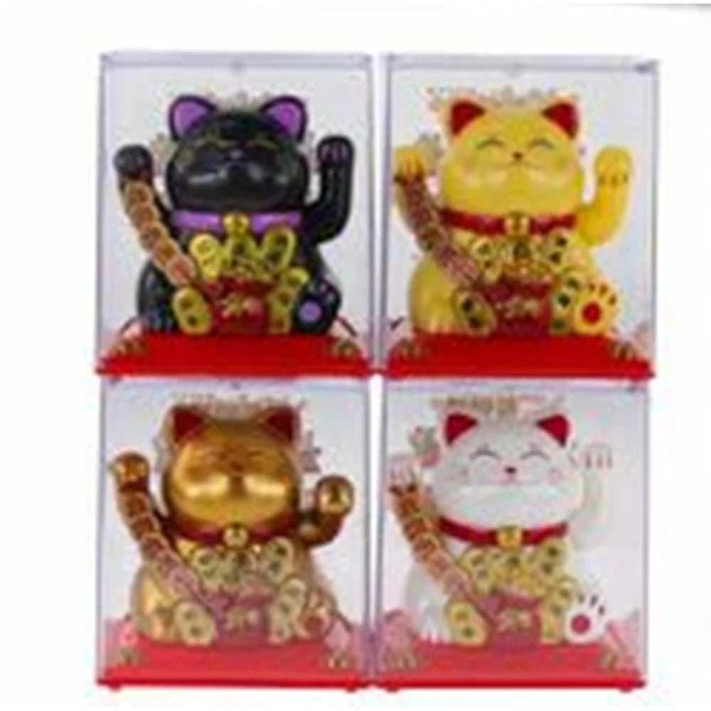 Trade Shop - Gatto Portafortuna Maneki Neko A Energia Solare Con Fila Di Monete Rame 5x6x7cm 73773 -